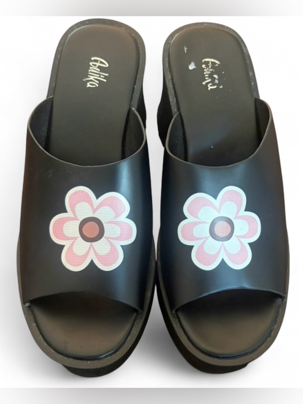 Adika Flower Power Chunky Platform Sandals Heeled Peep Toe Sandals Floral Kawaii